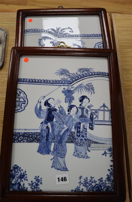 A pair of Chinese blue and white porcelain wall plaques height 35cm
